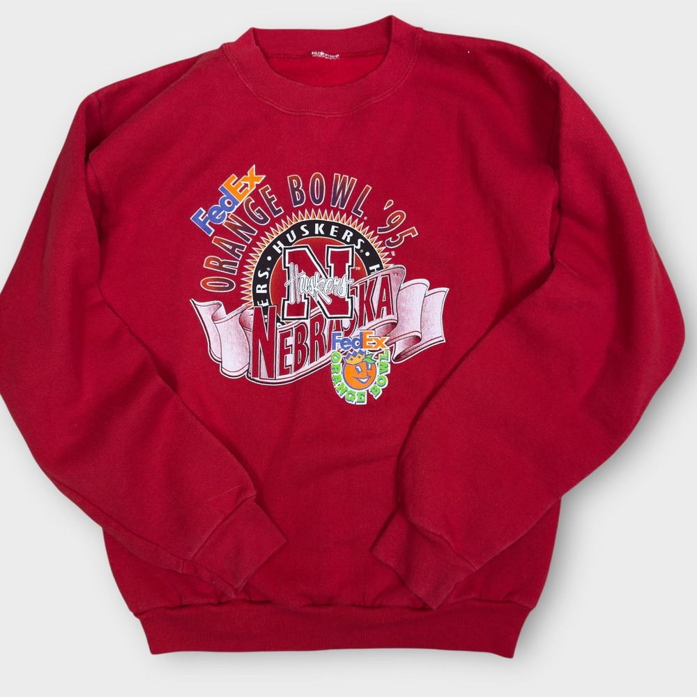 Vintage Nebraska Huskers 1995 Orange Bowl Sweatshirt Red Graphic No Size Tag